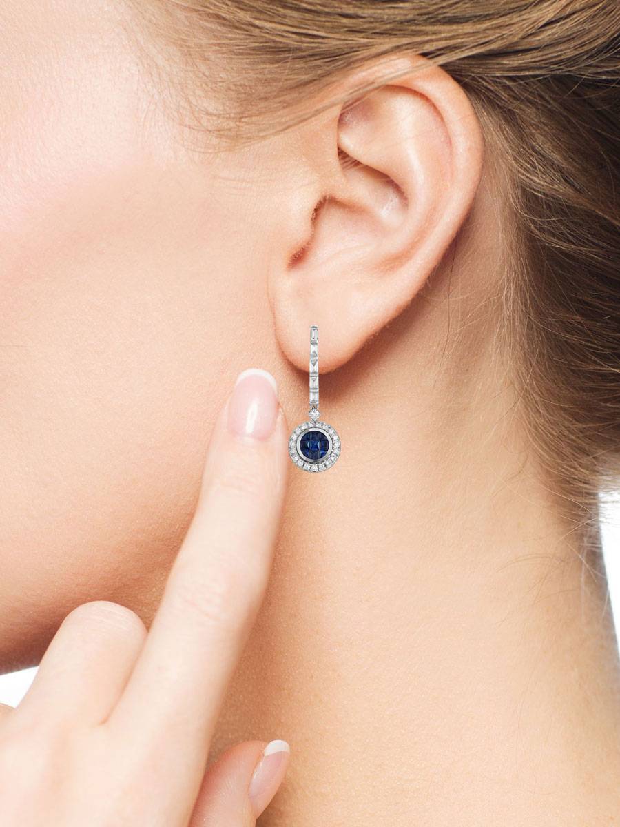 Серьги из белого золота с бриллиантами и сапфирами (043919)