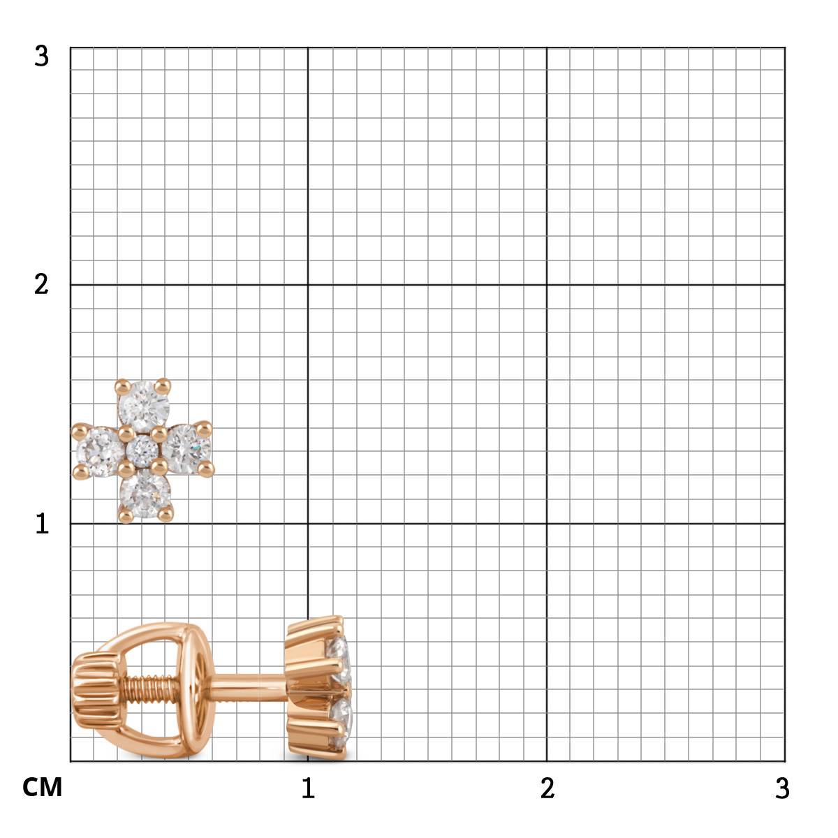 Серьги пусеты из красного золота с бриллиантами (050541)