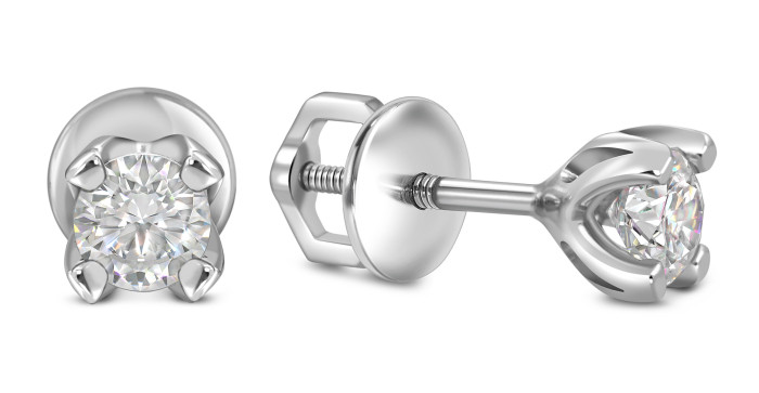 Серьги пусеты из белого золота с бриллиантами (048014)