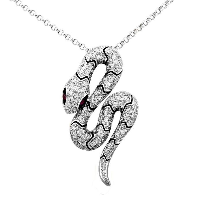 Колье из белого золота с бриллиантами и рубинами (025343)