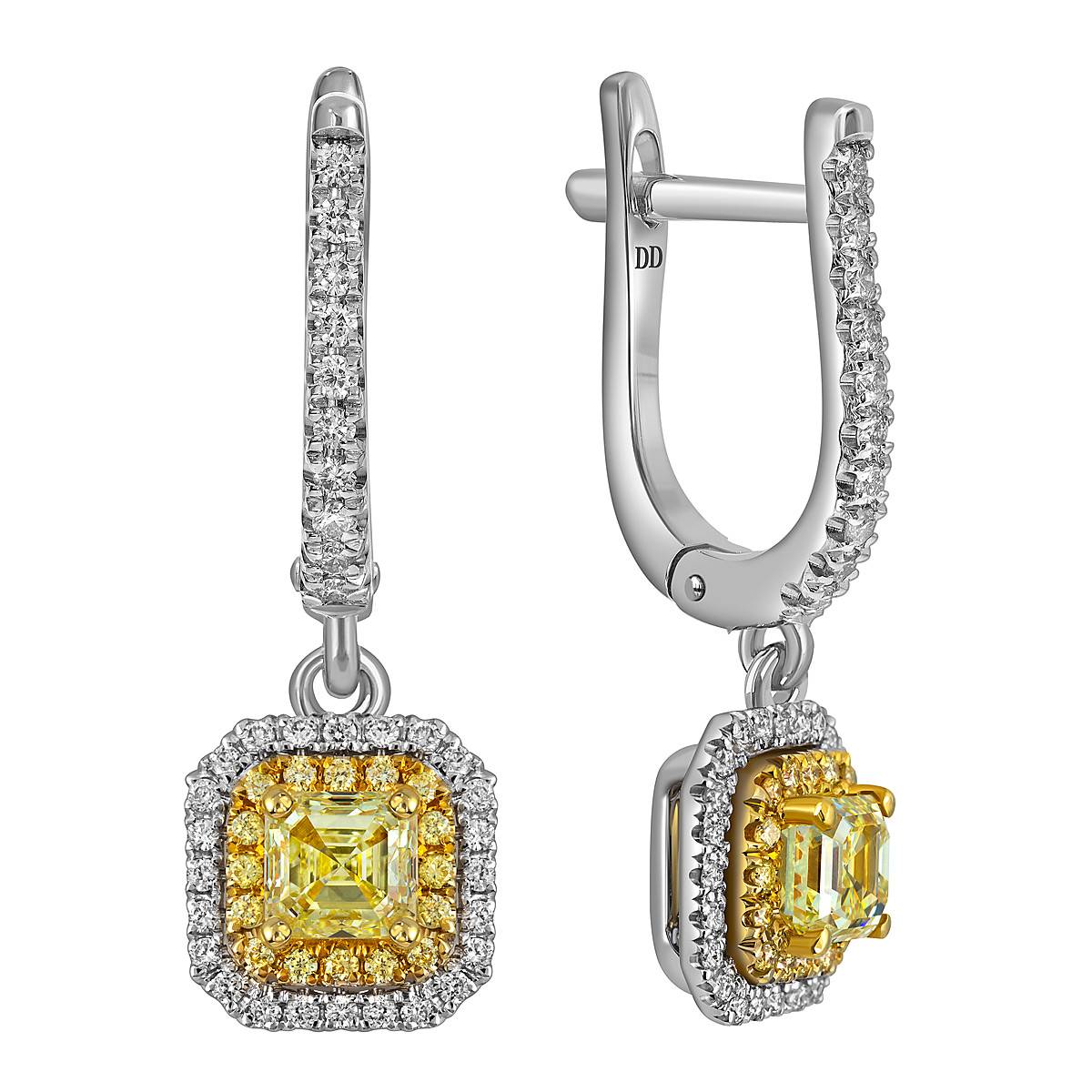Серьги из белого золота с жёлтыми бриллиантами (063511)