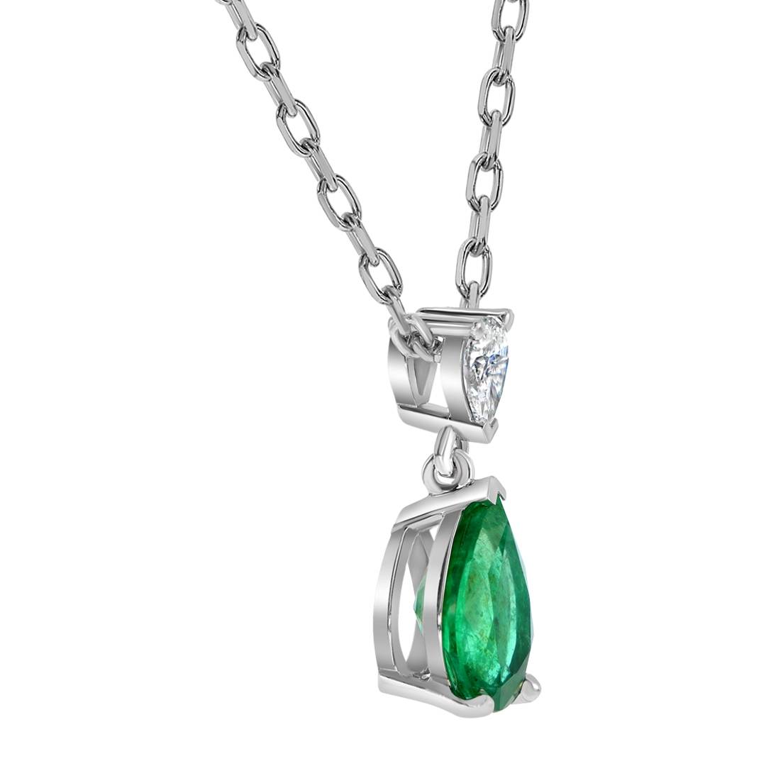 Колье из белого золота с бриллиантом и изумрудом (061700)