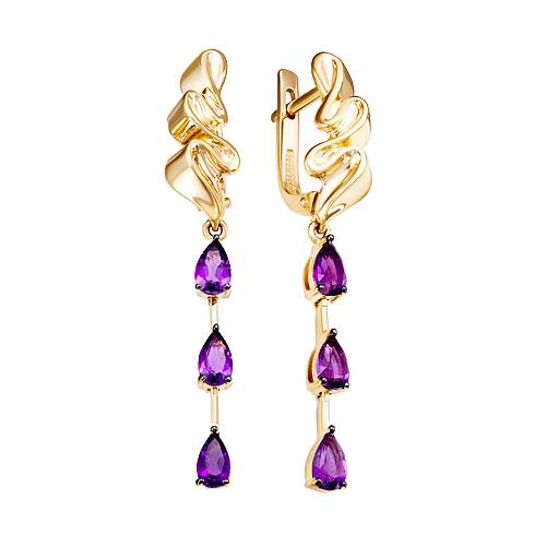 Серьги из красного золота с аметистами (040685)