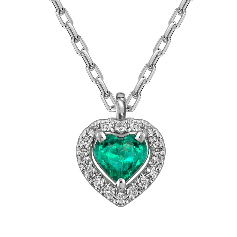 Колье из белого золота с изумрудом 