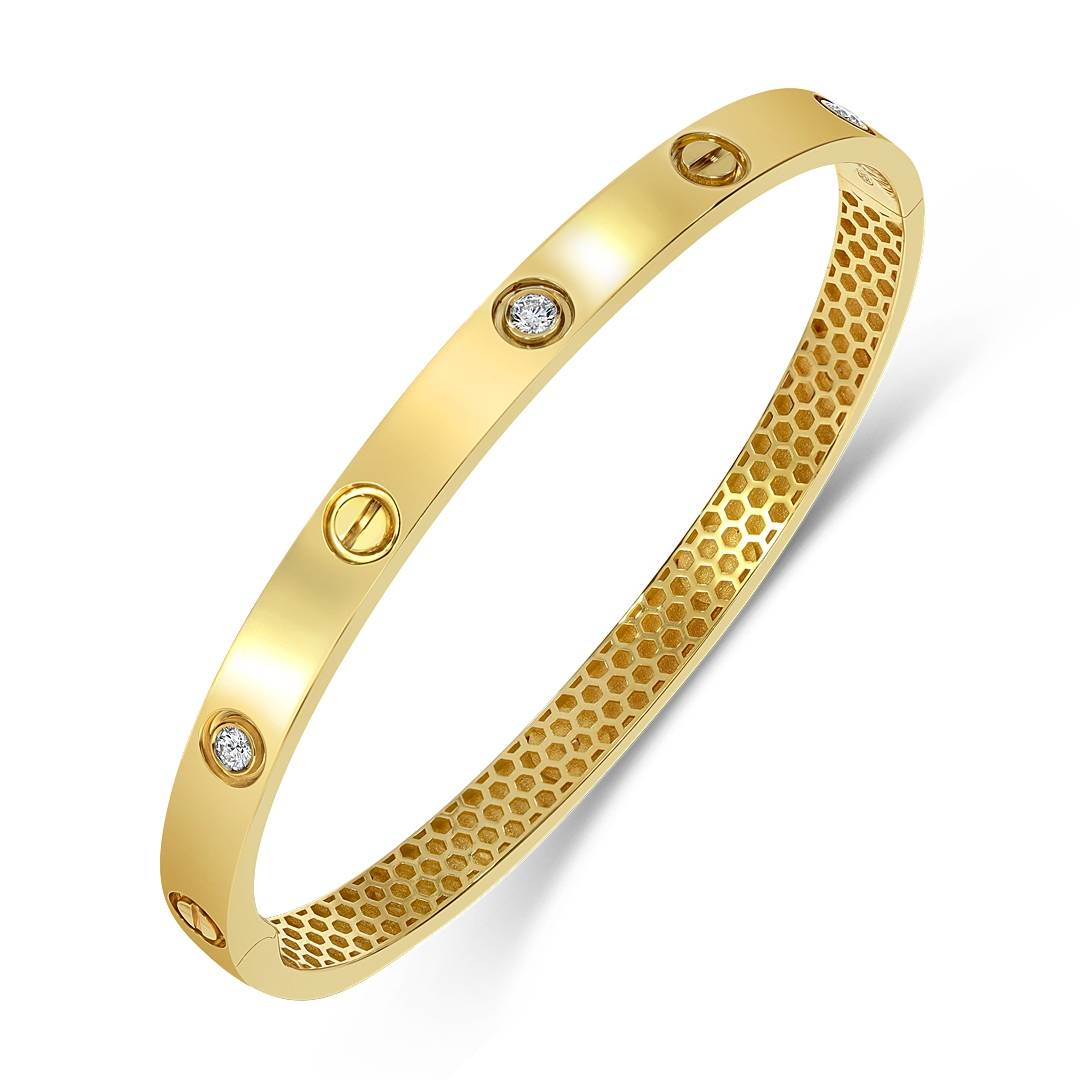 Браслет жёсткий из жёлтого золота с бриллиантами  (060524)