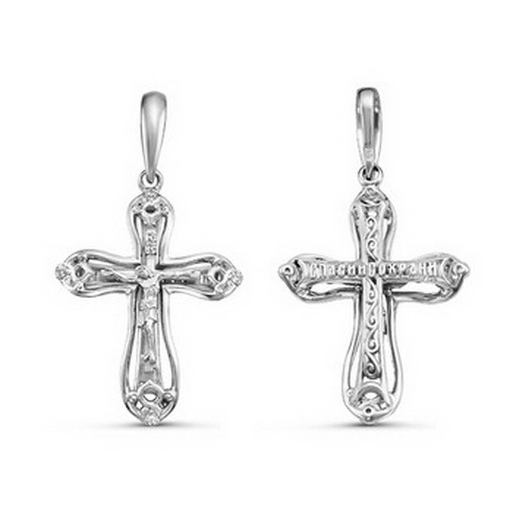 Кулон крест из белого золота с бриллиантами (061027)