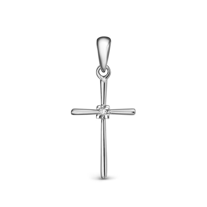 Кулон крест из платины с бриллиантом (058009)