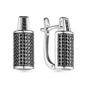 Серьги из белого золота с чёрными бриллиантами (057754)