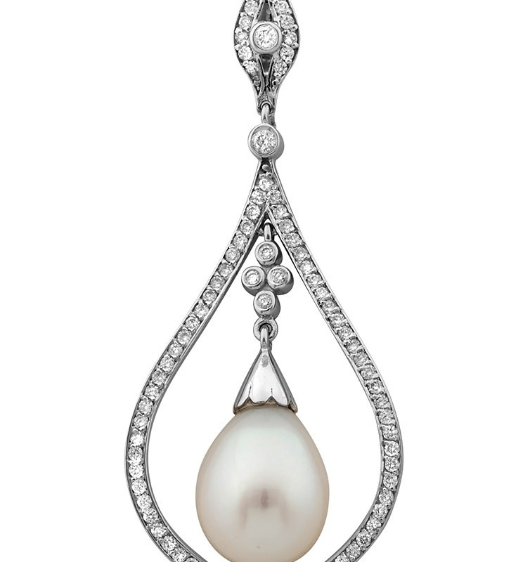 Колье из белого золота с бриллиантами и жемчугом (002417)