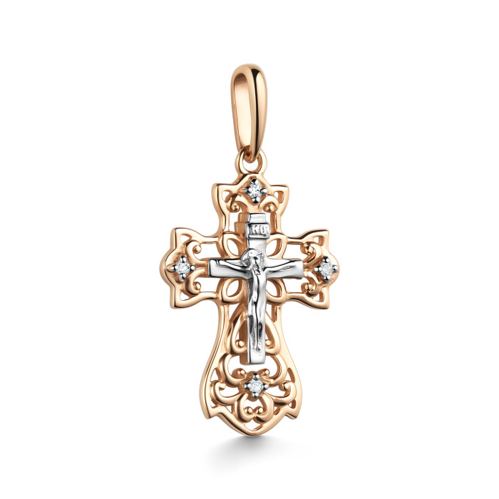 Кулон крест из комбинированного золота с бриллиантами (060910)