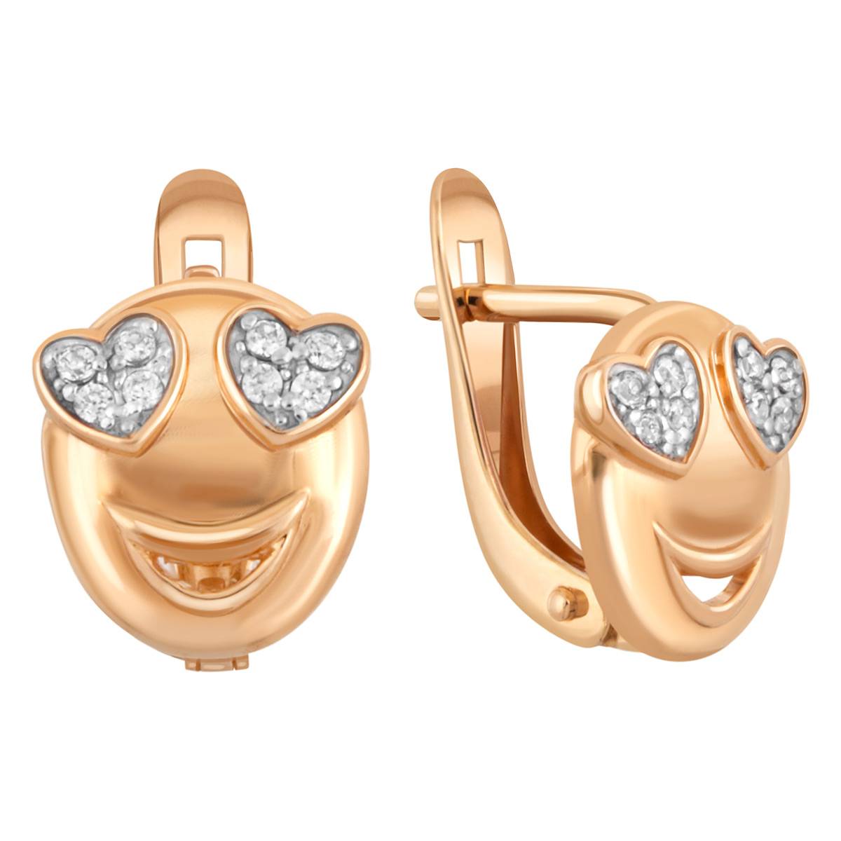 Детские серьги из красного золота с фианитами 