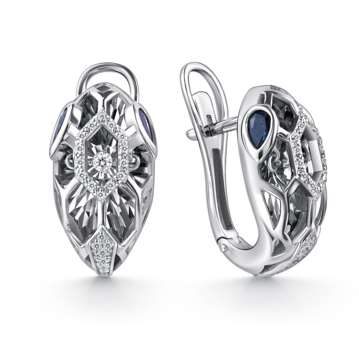 Серьги из белого золота с бриллиантами и сапфирами (060374)