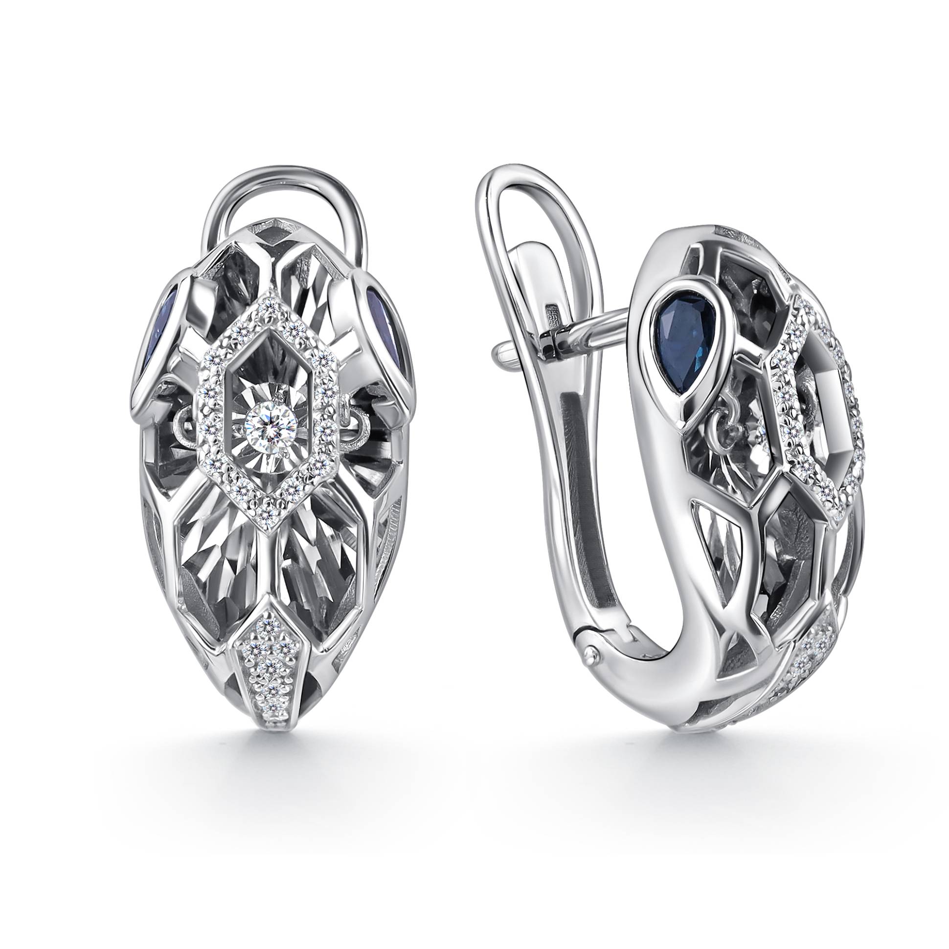 Серьги из белого золота с бриллиантами и сапфирами (060374)