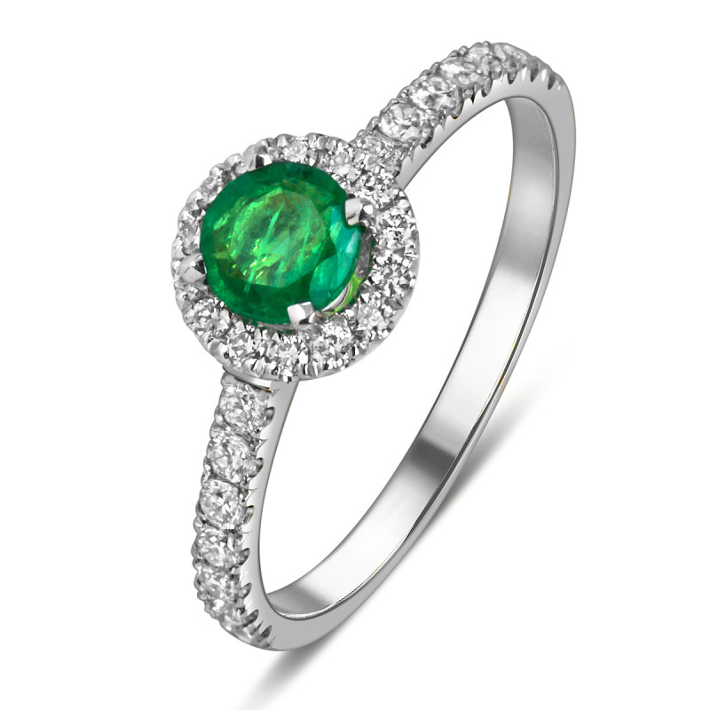 Кольцо из белого золота с бриллиантами и изумрудом (060984)