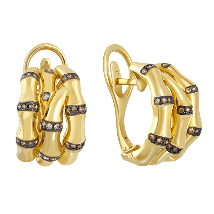 Серьги из жёлтого золота с коричневыми бриллиантами (040316)