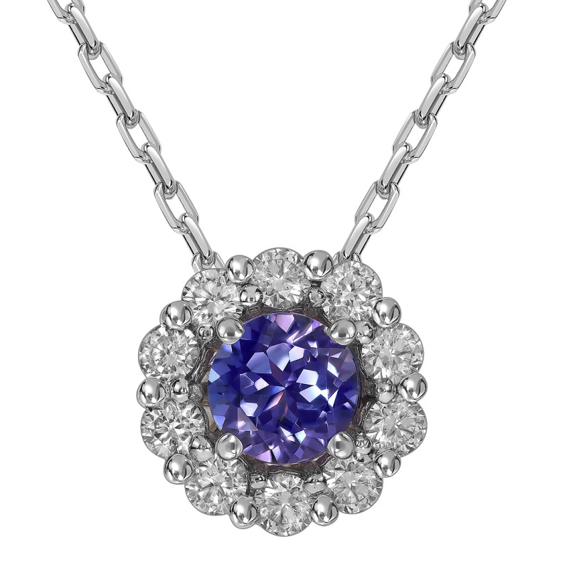 Колье из белого золота с бриллиантами и танзанитом (061612)