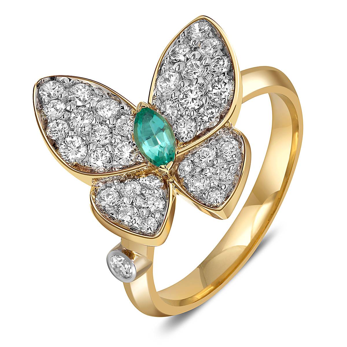 Кольцо из жёлтого золота с бриллиантами и изумрудом 
