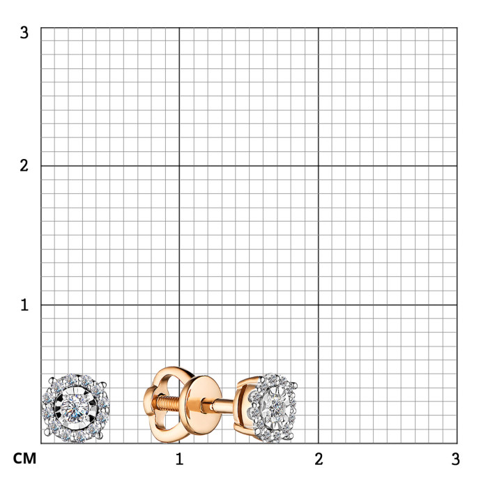 Серьги пусеты из красного золота с бриллиантами (055176)