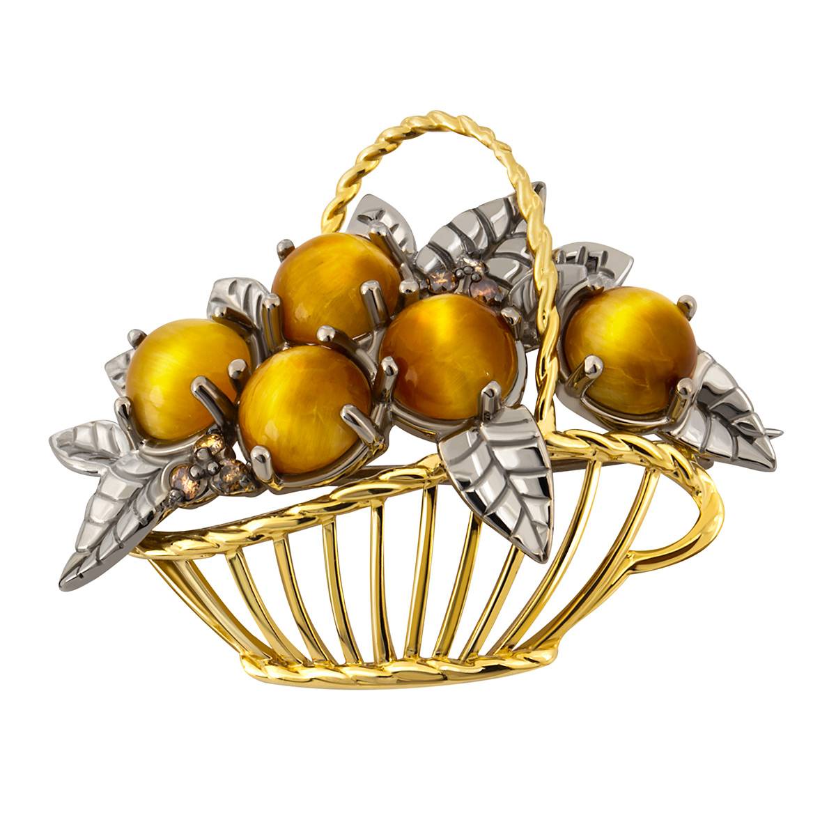 Брошь из палладия и золота с бриллиантами  и  вставками 