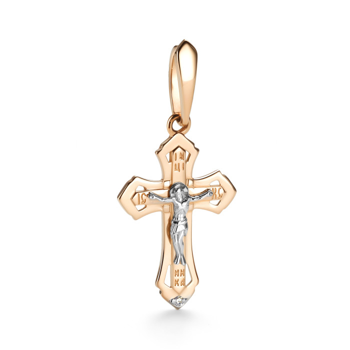 Кулон крест из комбинированного золота с бриллиантом (060912)