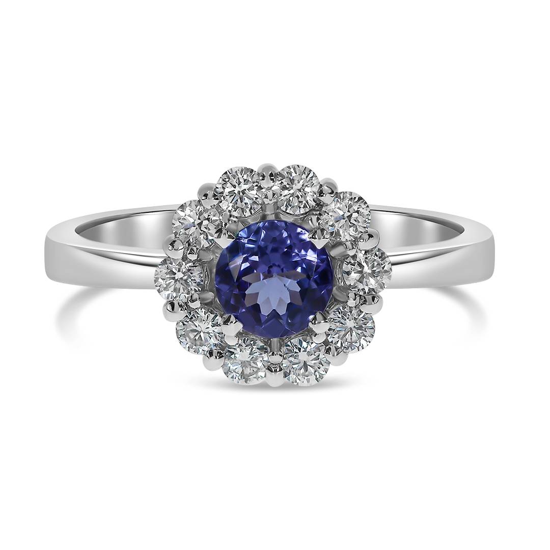 Кольцо из белого золота с бриллиантами и танзанитом (062665)