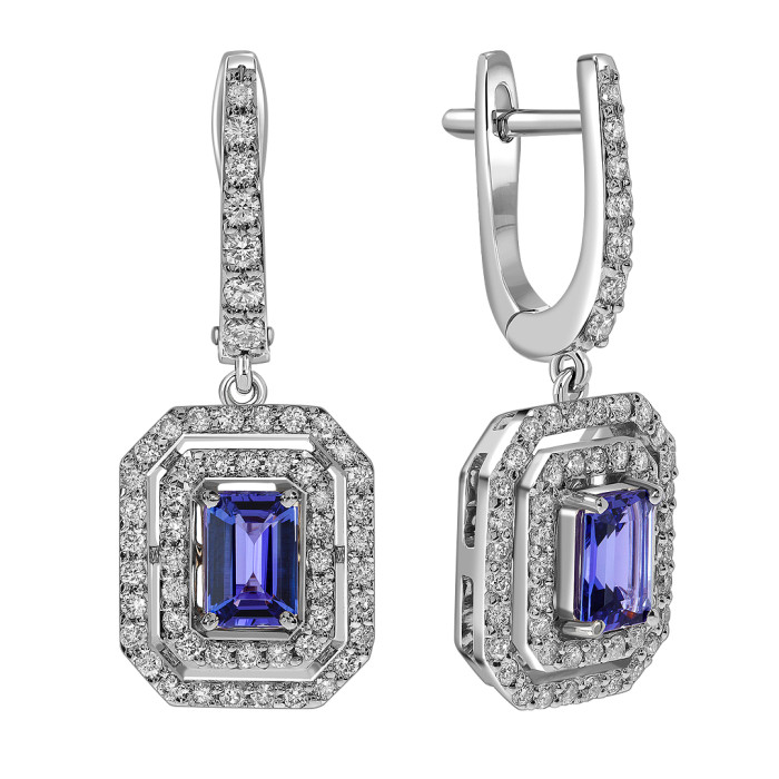 Серьги из белого золота с бриллиантами и танзанитами (061650)