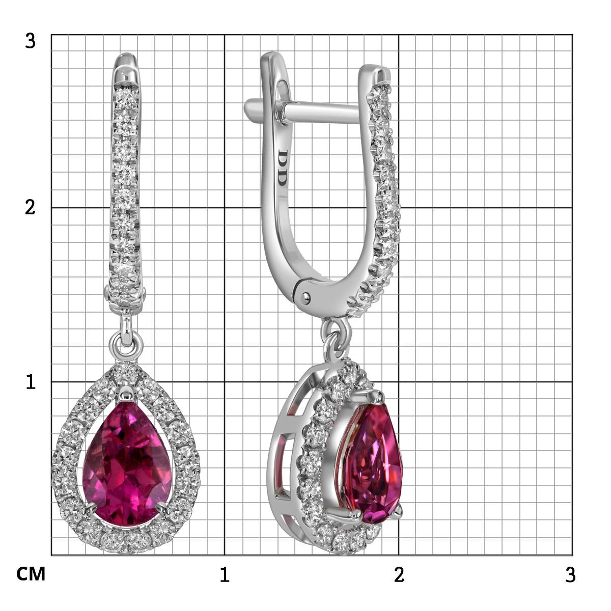 Серьги из белого золота с бриллиантами и турмалинами (062770)