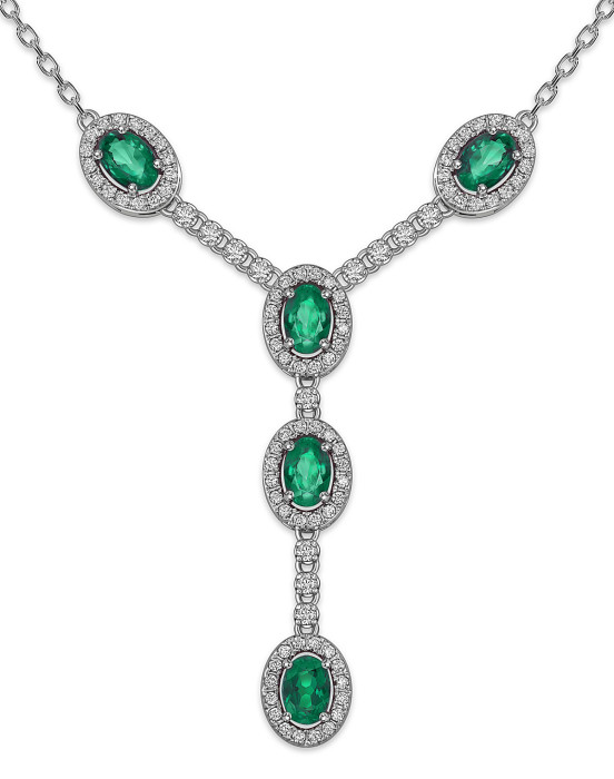 Колье из белого золота с бриллиантами и изумрудами (060276)