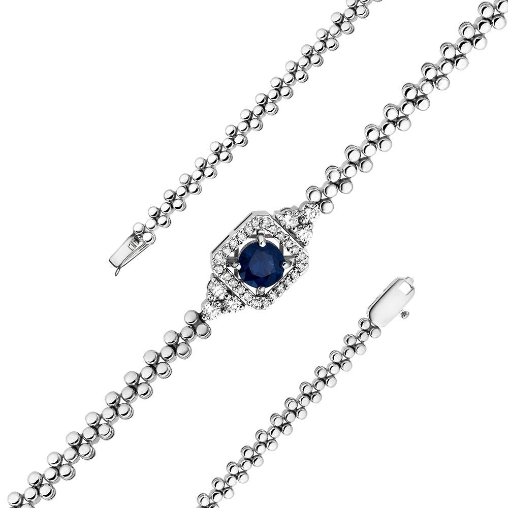 Браслет из белого золота с сапфиром и бриллиантами (061722)