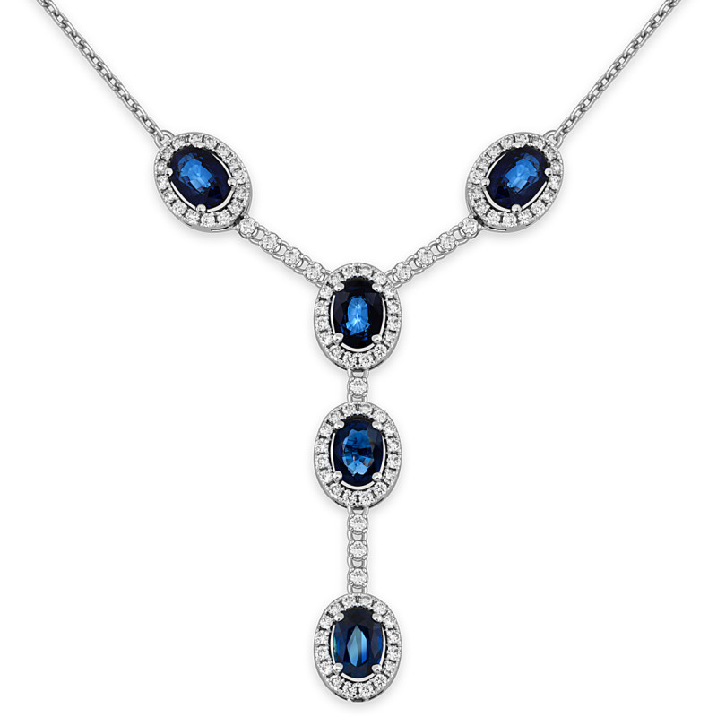 Колье из белого золота с бриллиантами и сапфирами (050779)