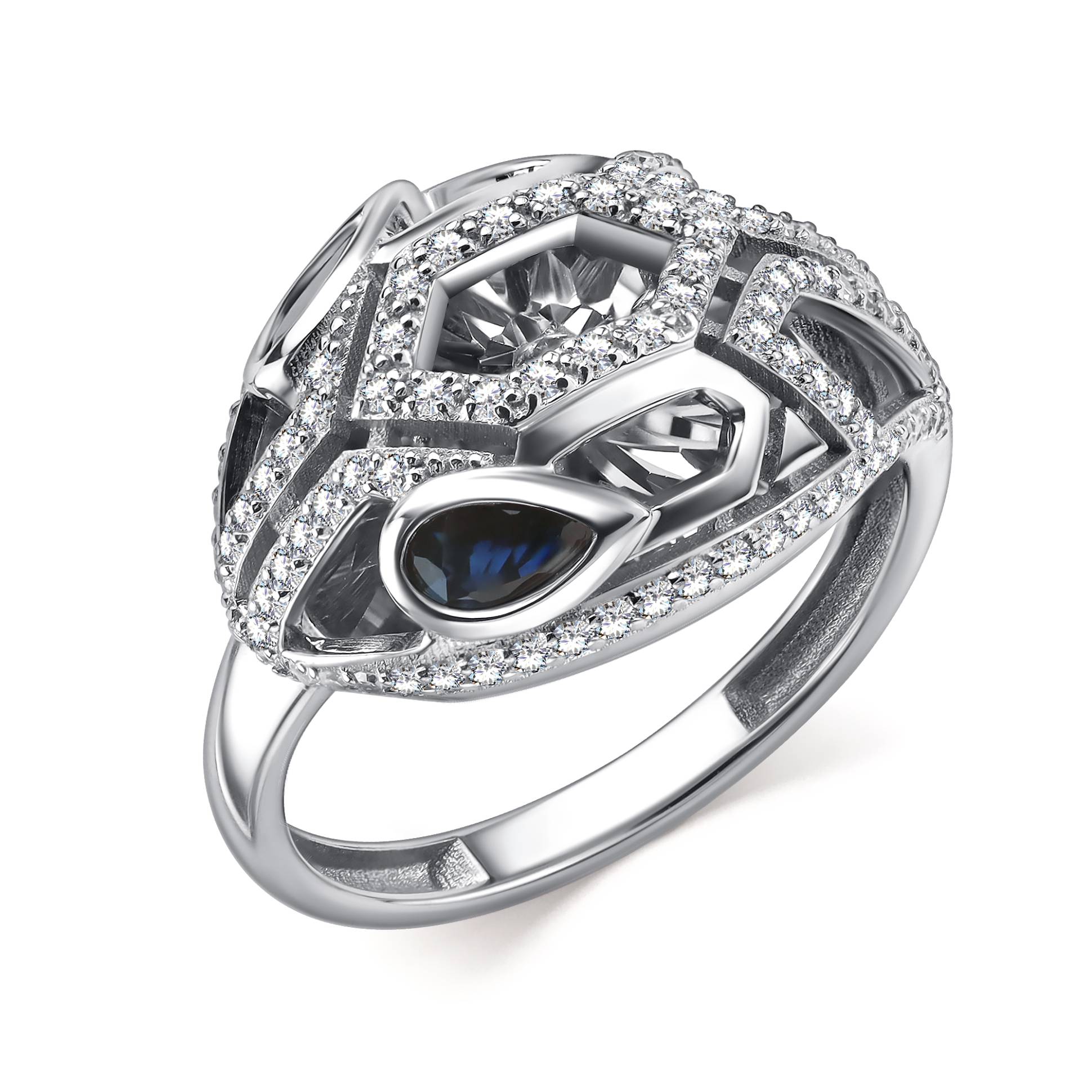 Кольцо из белого золота с бриллиантами и сапфирами (060373)