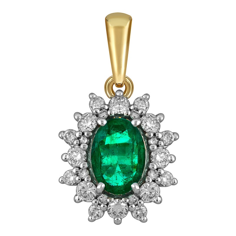 Кулон из жёлтого золота с бриллиантами и изумрудом (055675)