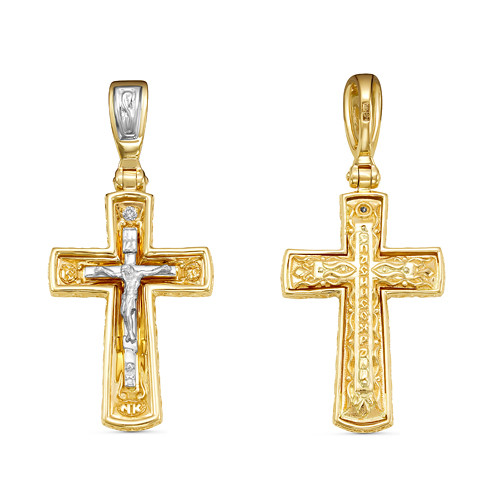 Кулон крест из жёлтого золота с бриллиантом (051168)