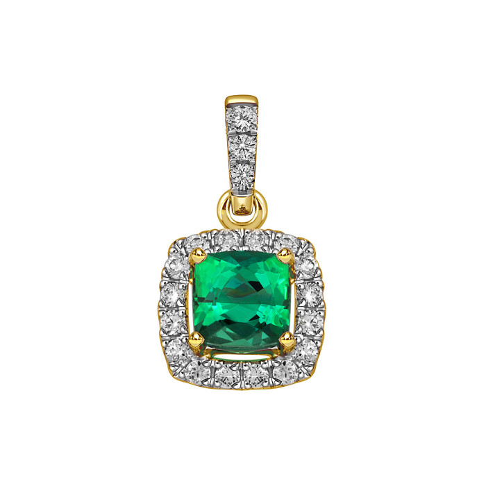 Кулон из жёлтого золота с бриллиантами и зелёным турмалином (059485)