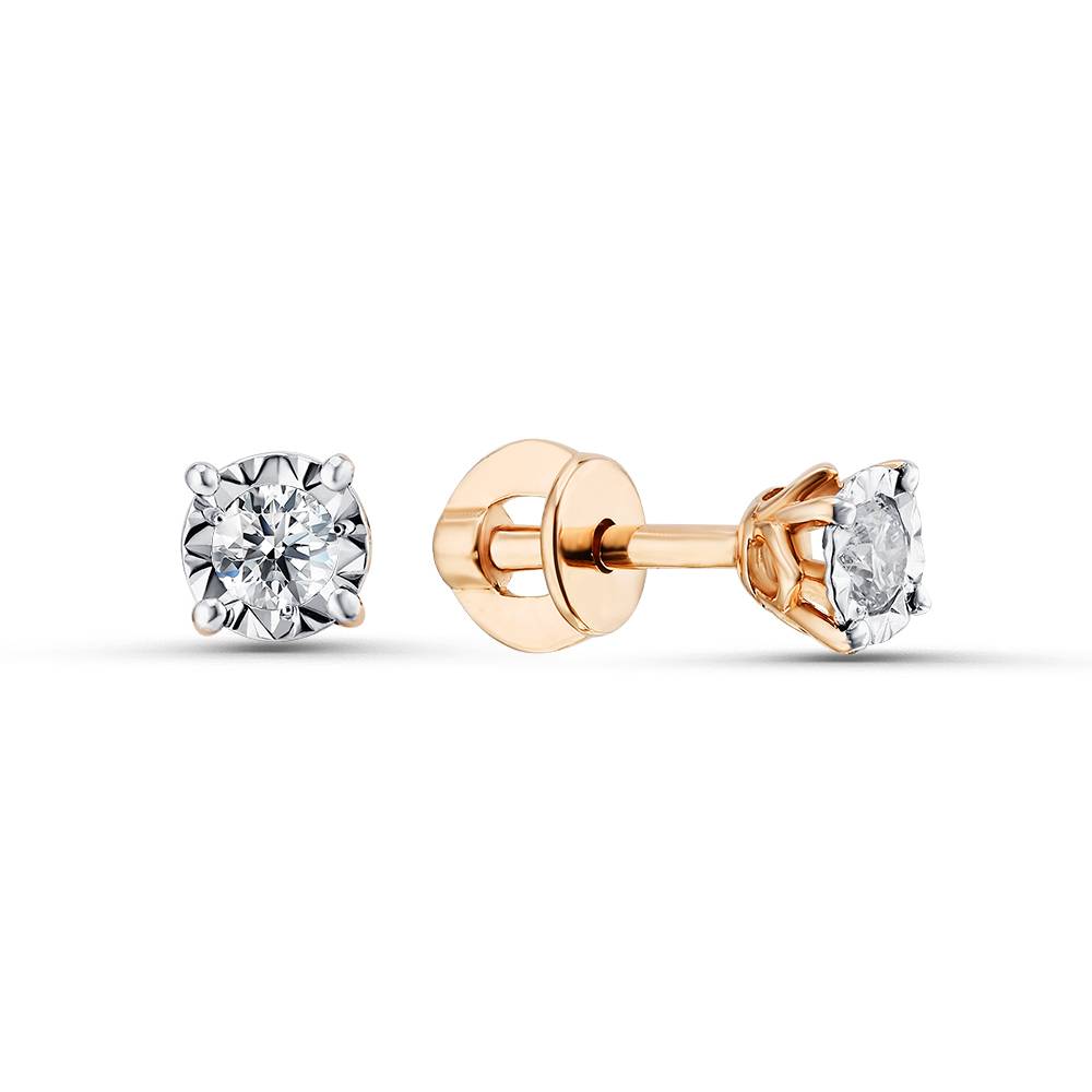 Серьги пусеты из красного золота с бриллиантами (052722)