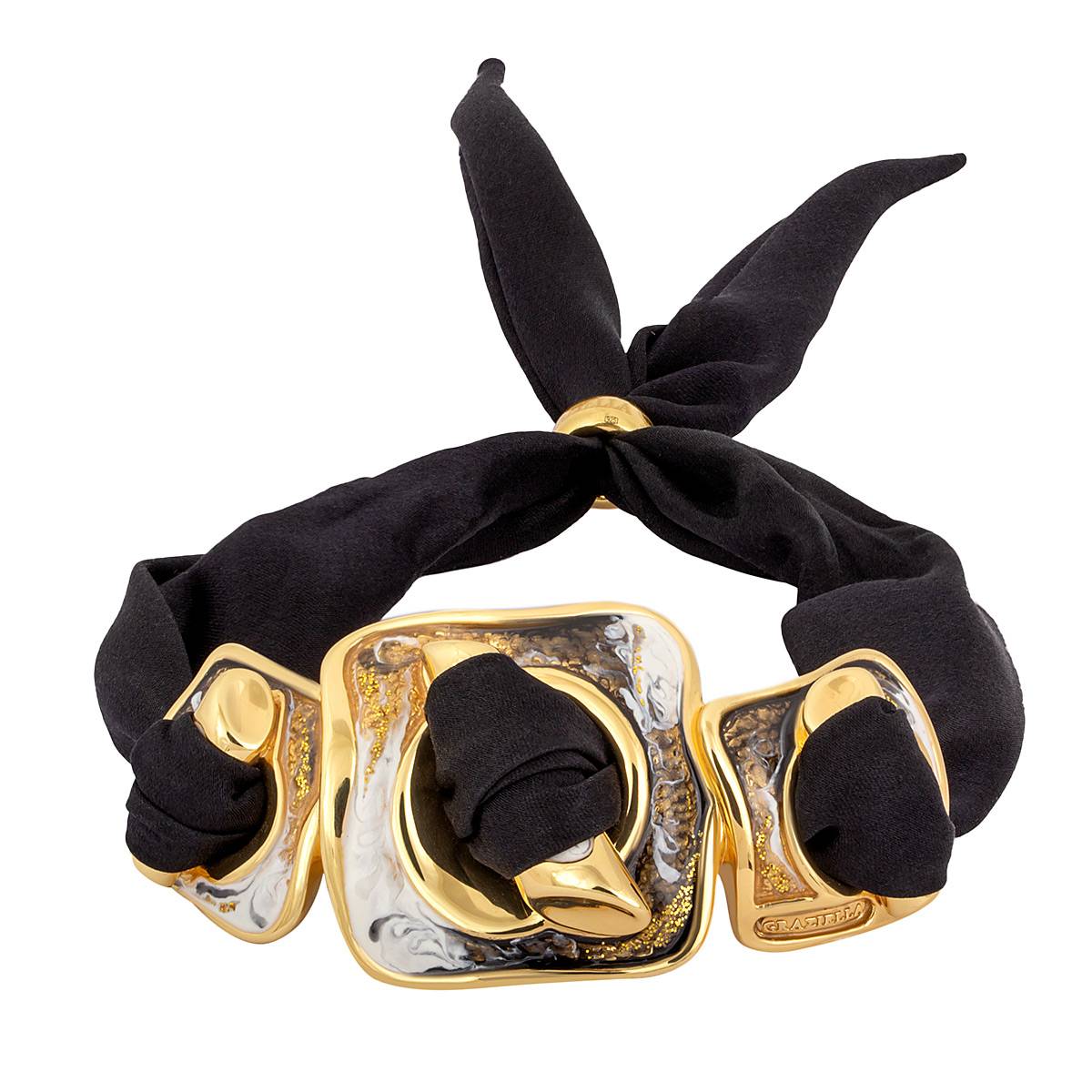 Браслет из серебра с эмалью и шёлком 