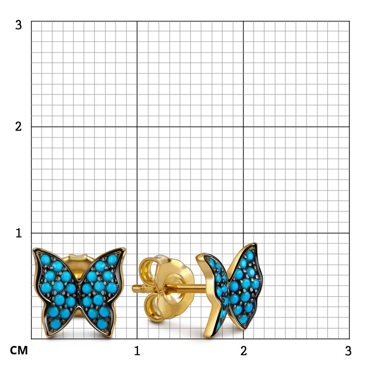 Серьги пусеты из жёлтого золота с фианитами 