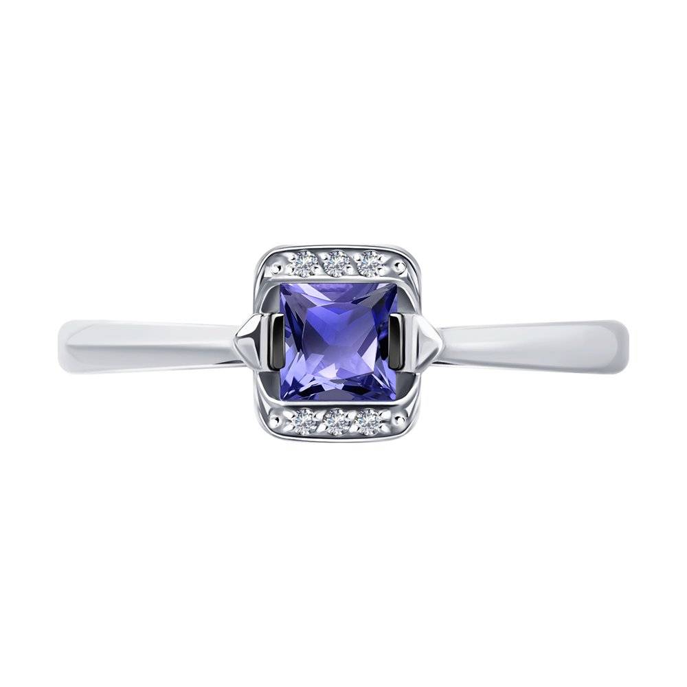 Кольцо из белого золота с бриллиантами и танзанитом (046417)