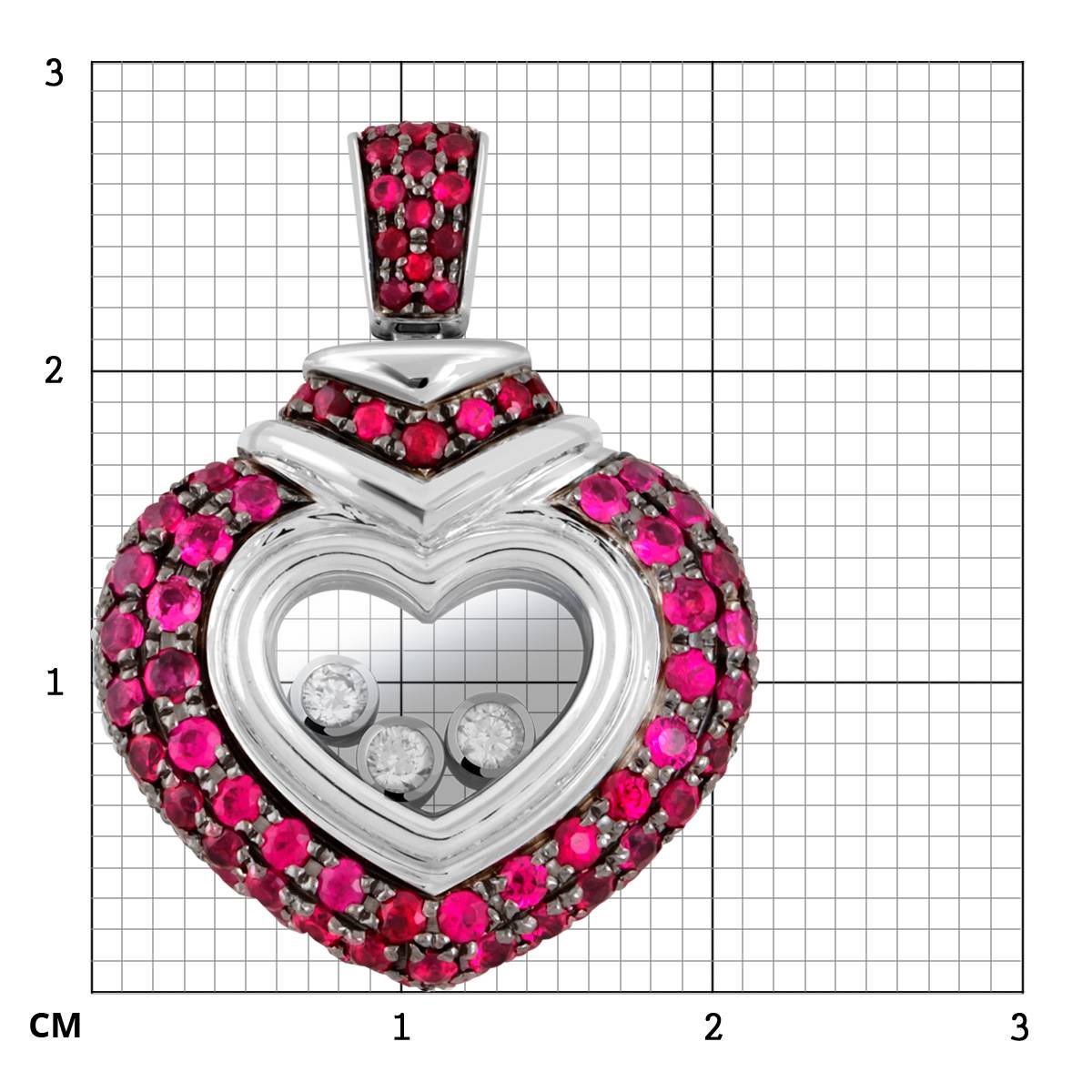 Кулон из белого золота с бриллиантами и рубинами 