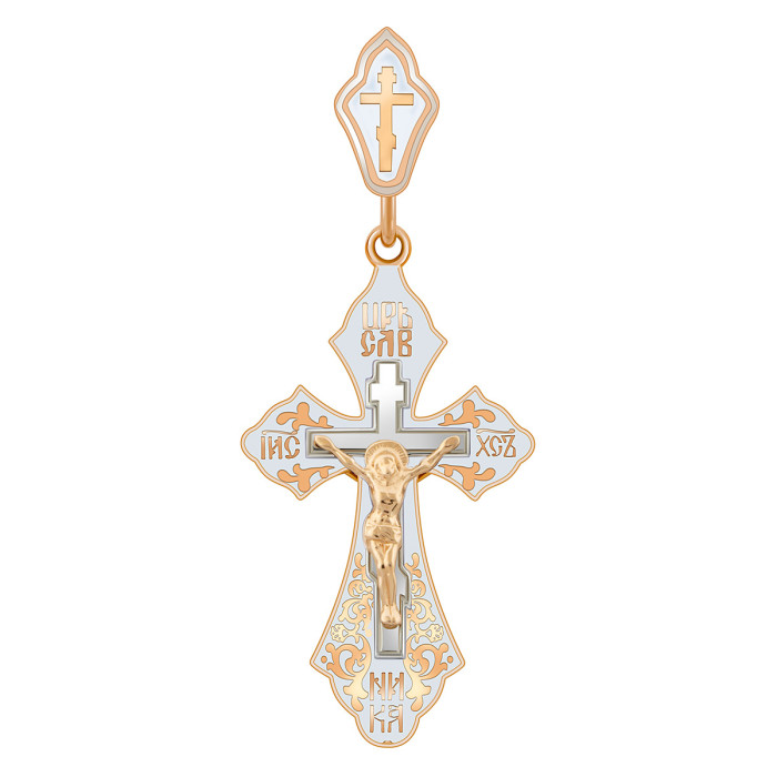 Кулон крест из красного золота с с эмалью (038543)