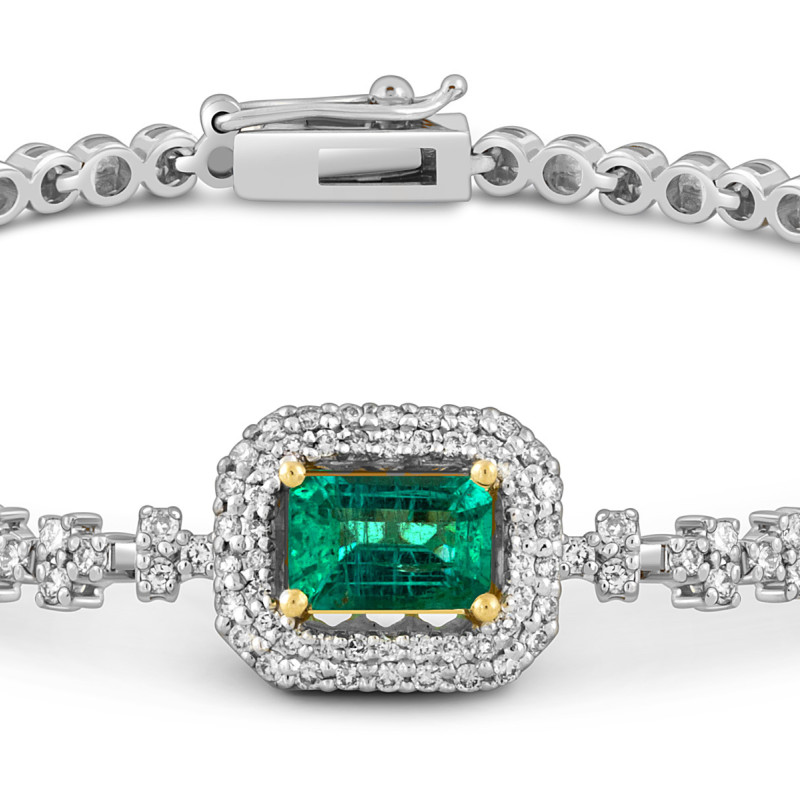 Браслет из белого золота с бриллиантами и изумрудами (051827)