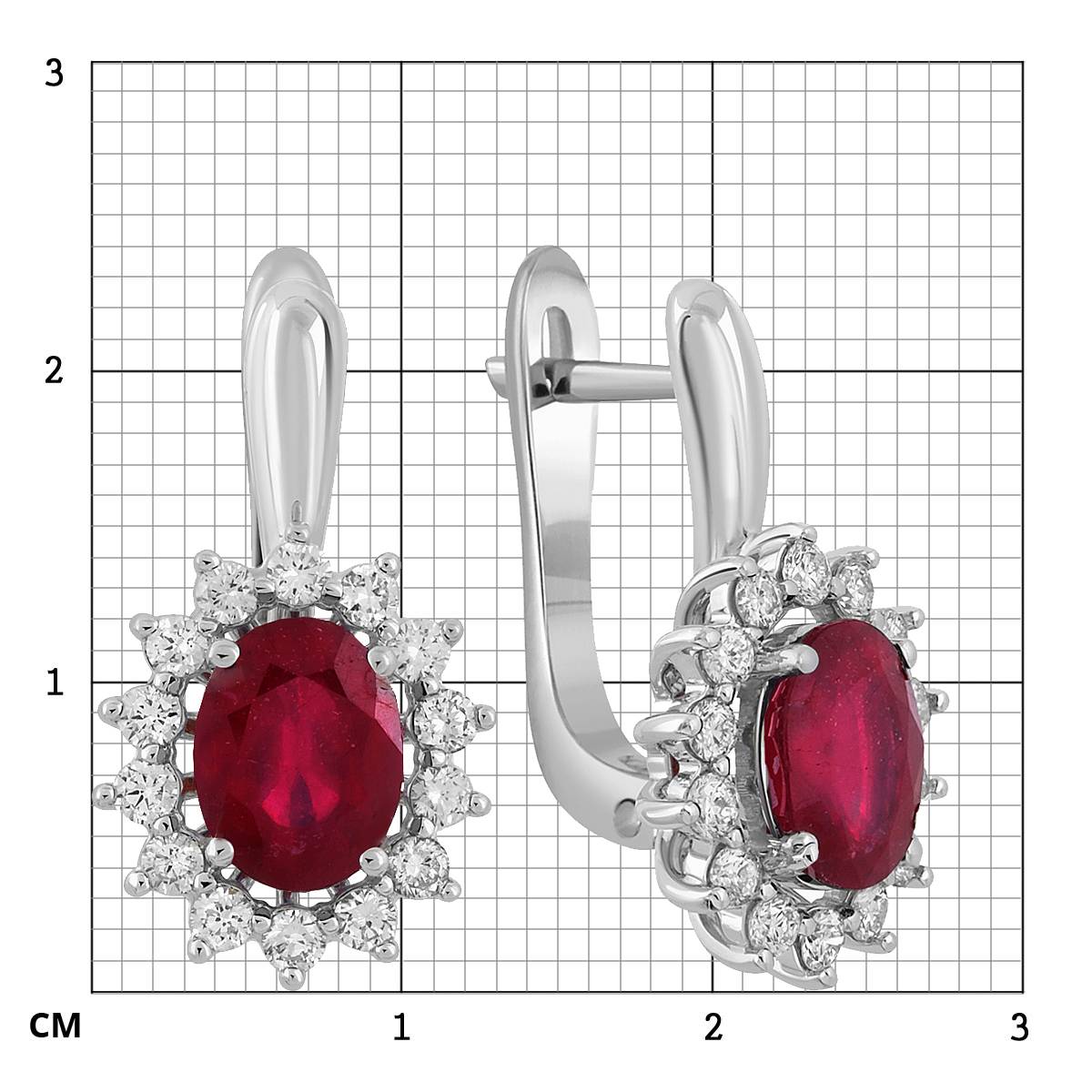 Серьги из белого золота с бриллиантами и рубинами (060143)