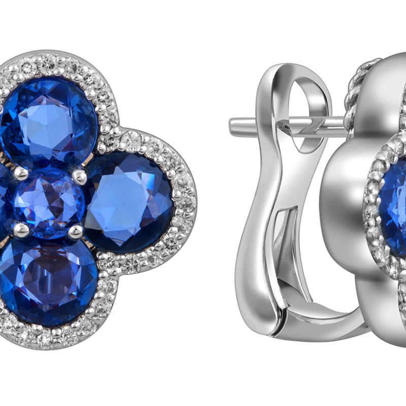 Серьги из белого золота с бриллиантами и сапфирами (055598)
