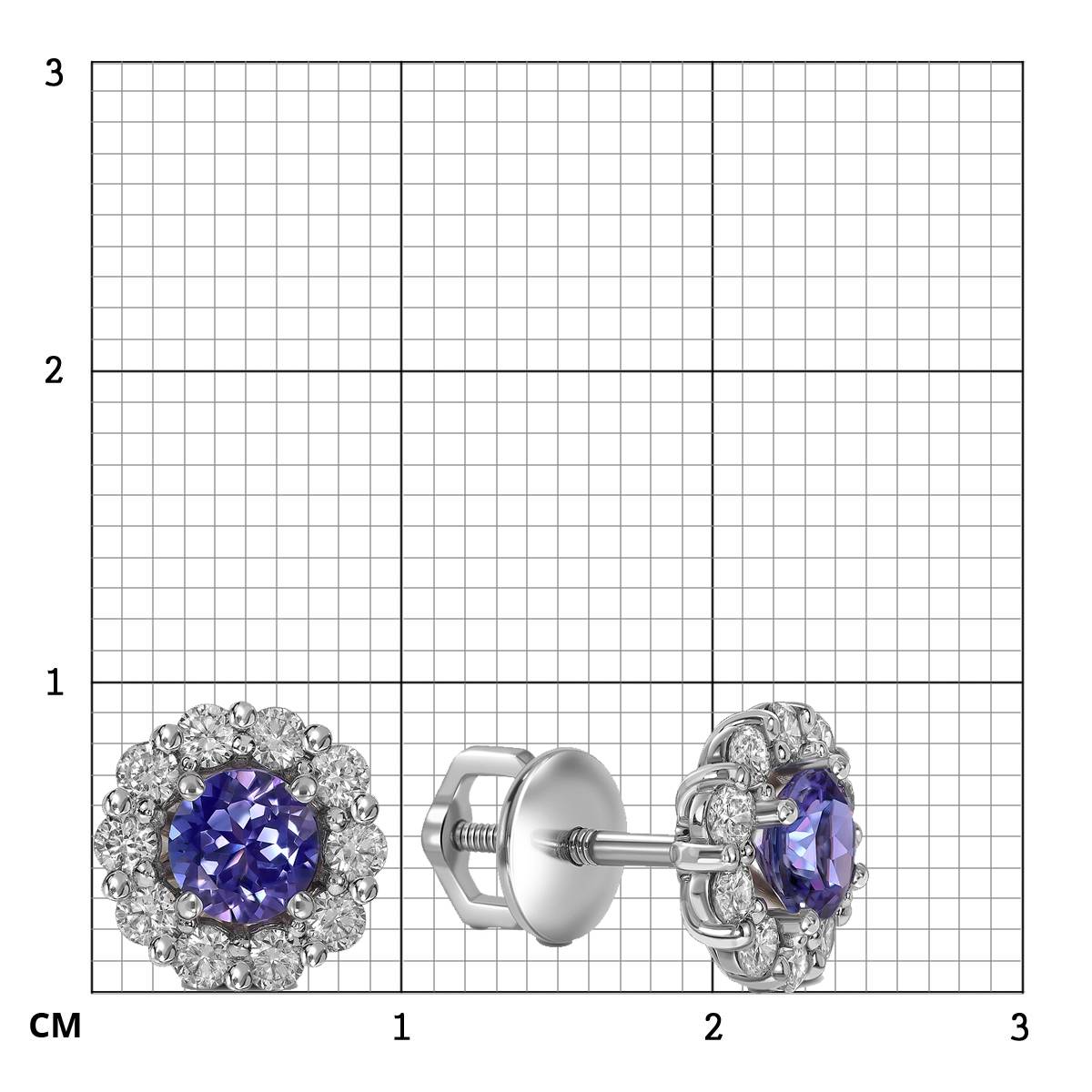 Серьги пусеты из белого золота с бриллиантами и танзанитами (062956)