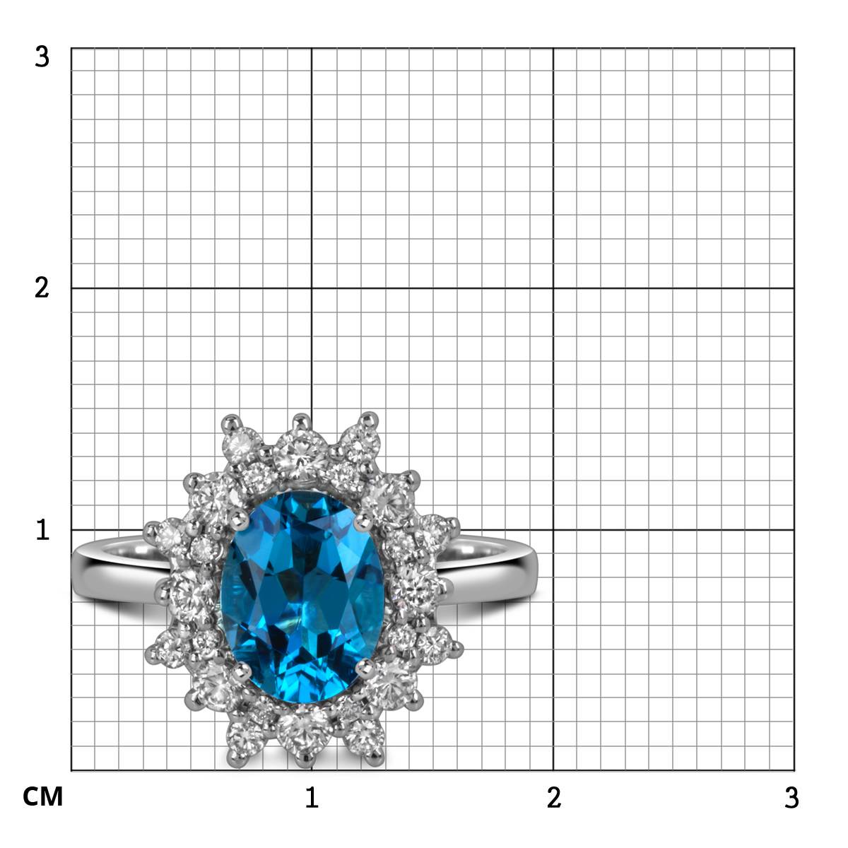 Кольцо из белого золота с бриллиантами и лондон топазом (060349)
