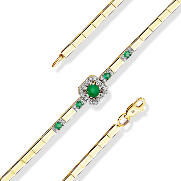 Браслет из жёлтого золота с бриллиантами и изумрудами (060888)