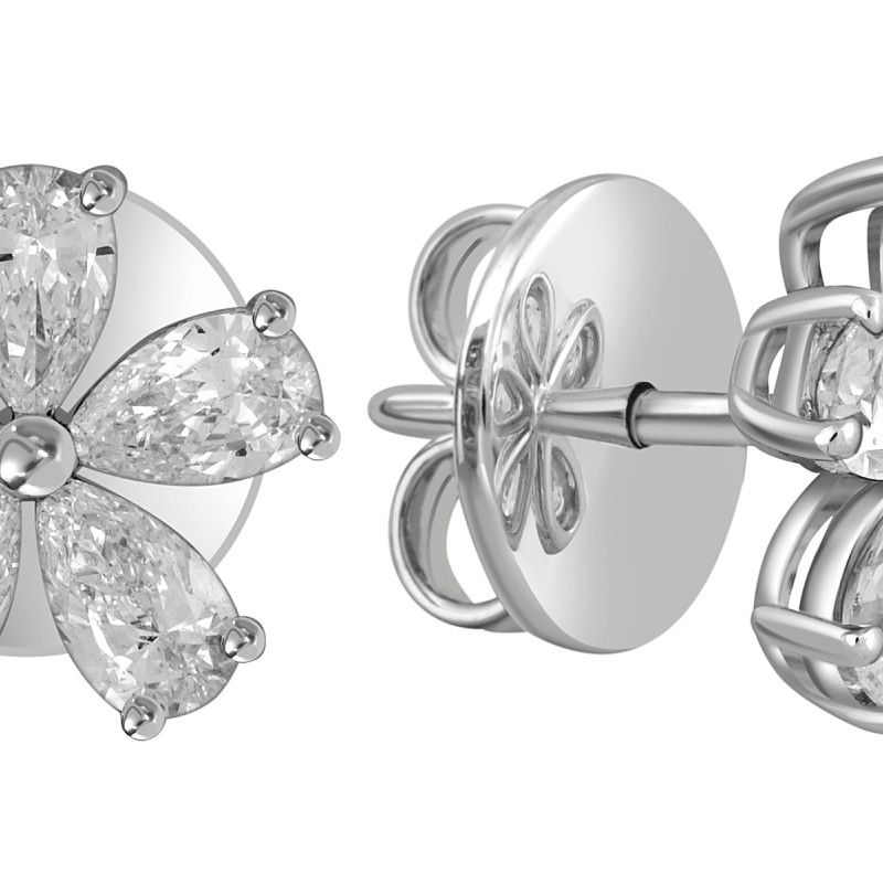 Серьги пусеты из белого золота с бриллиантами 