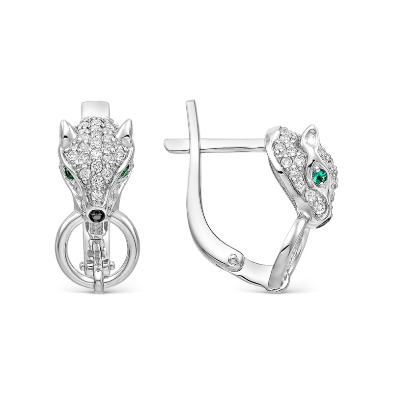 Серьги из белого золота с бриллиантами и изумрудами (059866)