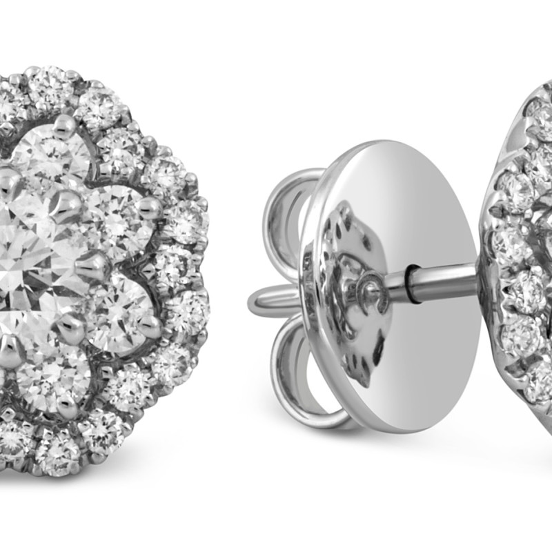 Серьги пусеты из белого золота с бриллиантами 