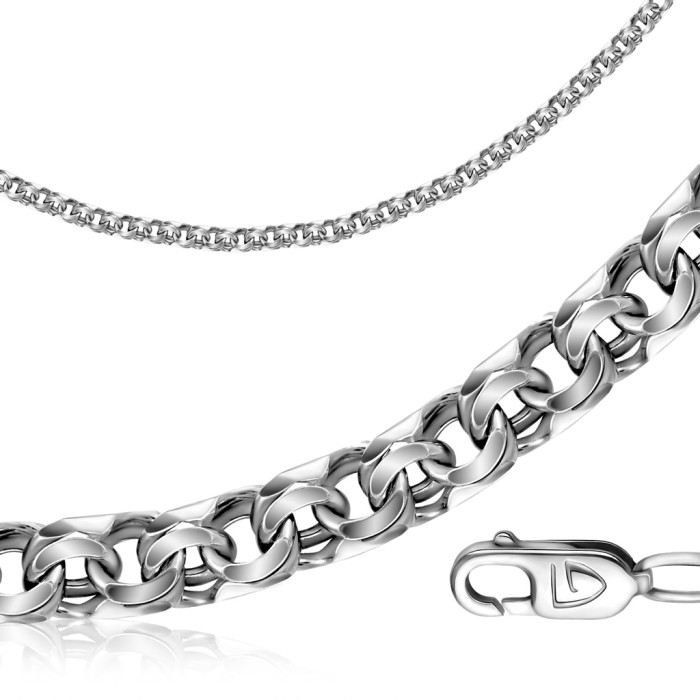 Цепь ручной работы из белого золота, плетение Бисмарк (047319)